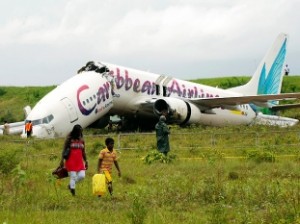Estado en que quedó el avión de Caribbean Airlines. 