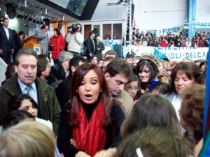 Imagen de Cristina Fernández en su visita a Chacabuco del  5 de agosto de 2010.