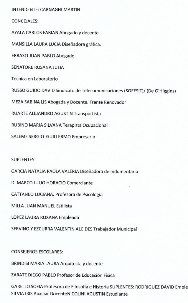 Lista de precandidatos de Martín Carnaghi.