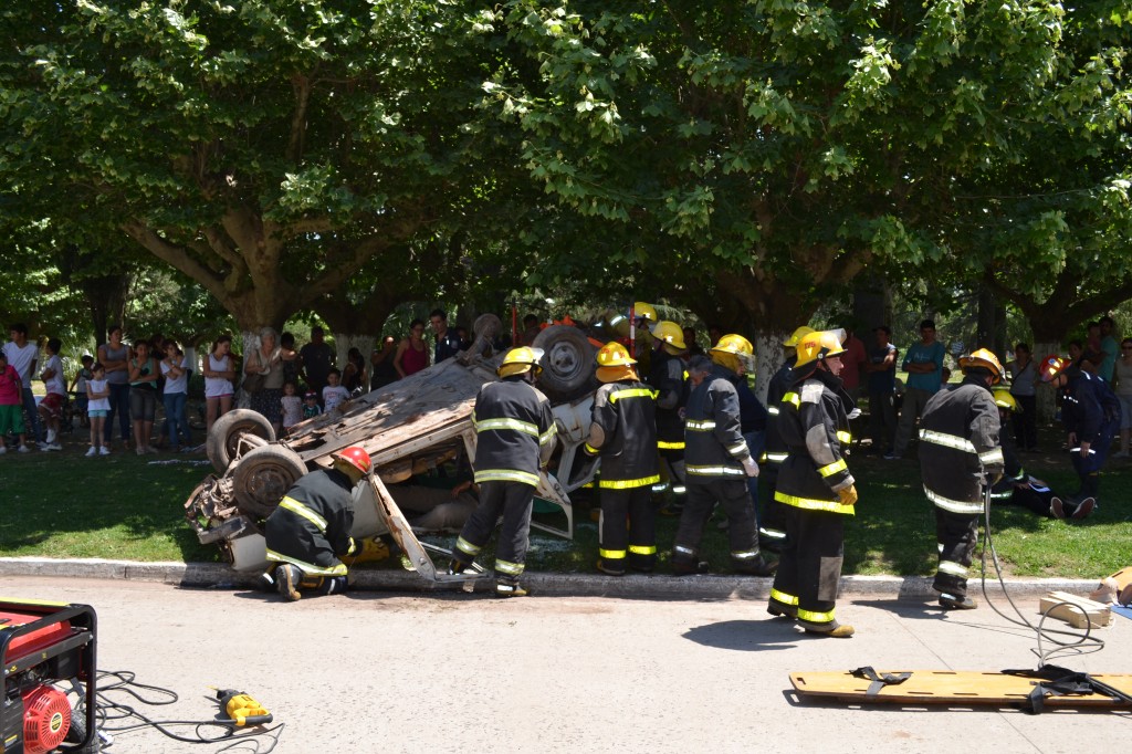 Imagen de rescate de un auto sobre plaza principal de Rawson.