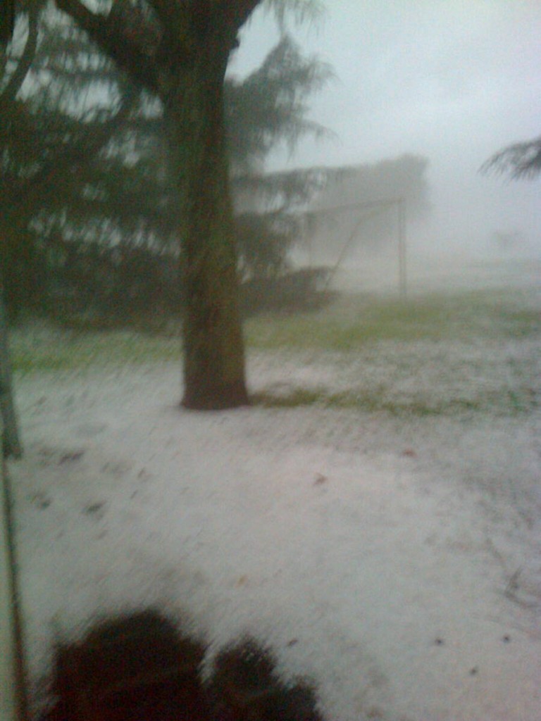 Plena caída de granizo en patio de Flia. Leiva.