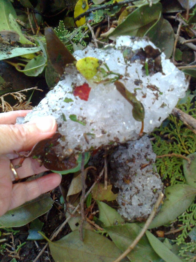 Otra imagen del granizo caído en casa de Flia. Leiva.