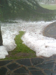 Granizo acumulado en el patio de Flia. Leiva.