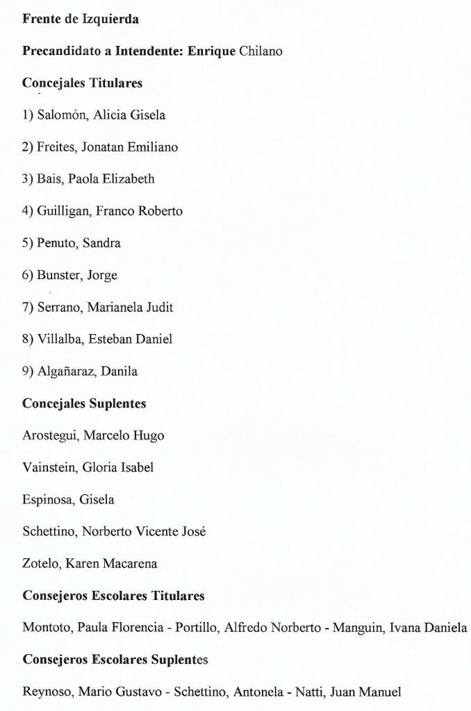 Lista de precandidatos de Enrique Chilano