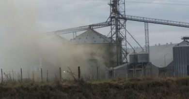 Imagen minutos después de la explosión en un silo de la planta de acopio de cereales de Agricultores Federados Argentinos de Rojas